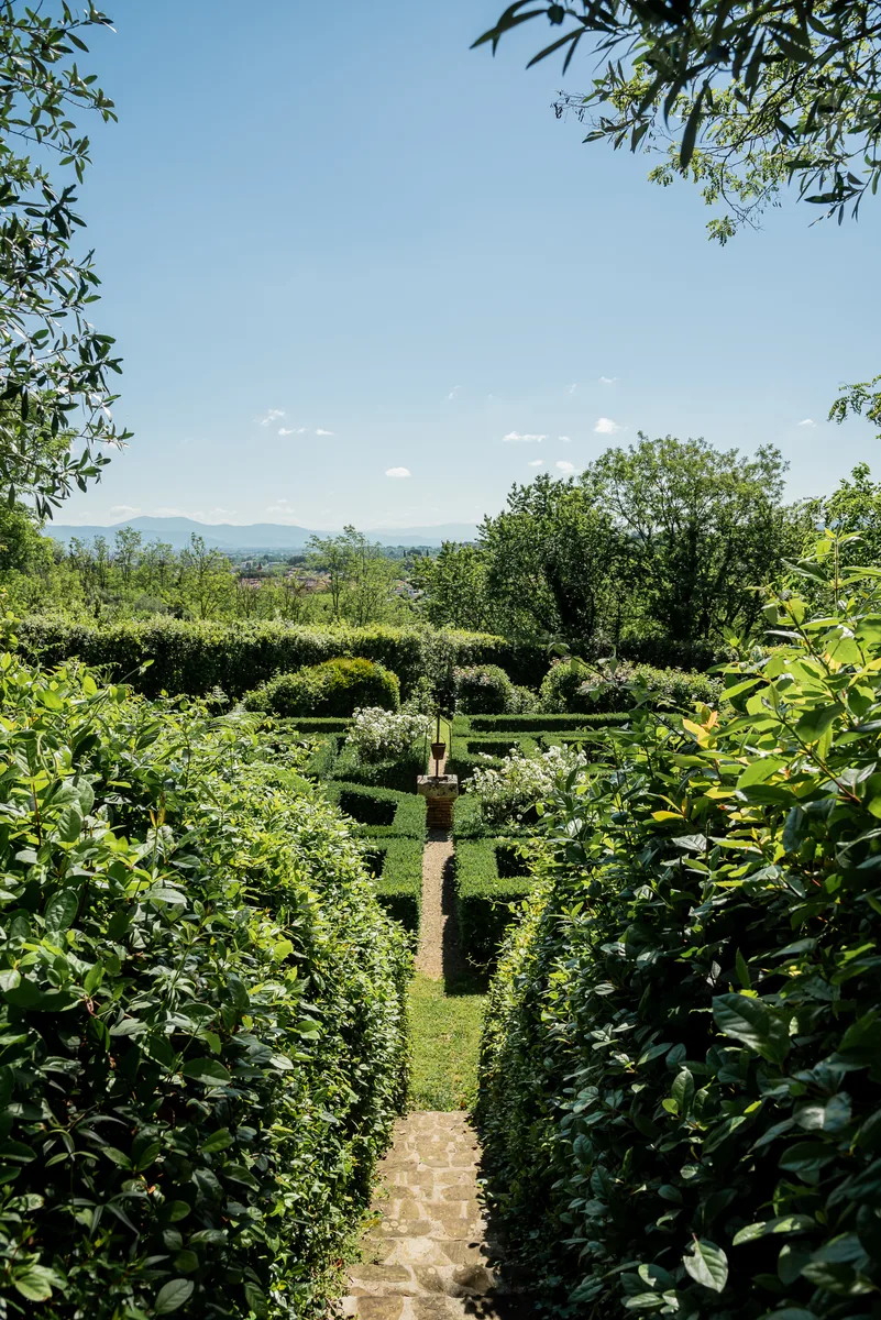 Secret garden with Pistoia hills view at Il Podere di Toscana women's retreat Tuscany